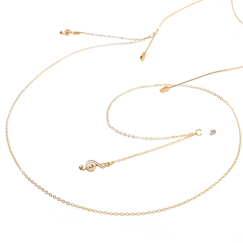 Brillenketting G-Sleutel Antislip Metalen Brillenkoord Met Muzieknoot Hanger Strass Decoratieve Modeaccessoires