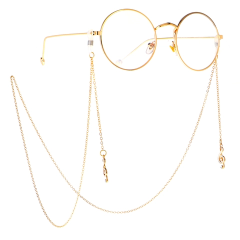 Brillenketting G-Sleutel Antislip Metalen Brillenkoord Met Muzieknoot Hanger Strass Decoratieve Modeaccessoires