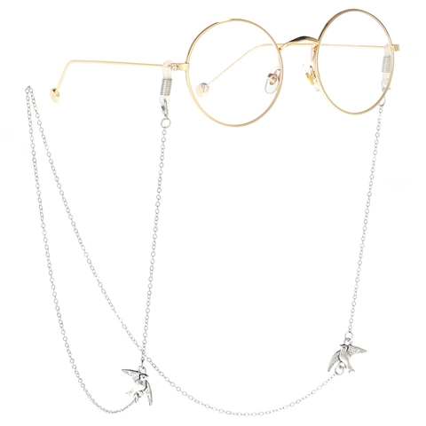 Silver Color Metal Glasses Chain With Swallow Bird Pendants Vintage Style Non Slip Eyeglass Holder For Sunglasses