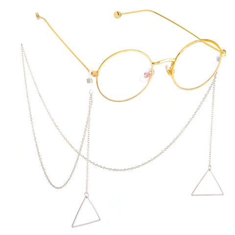 Non-Slip Glasses Chain Copper Metal Eyewear Lanyard With Geometric Triangle Pendant Adjustable Silicone Loops For Women