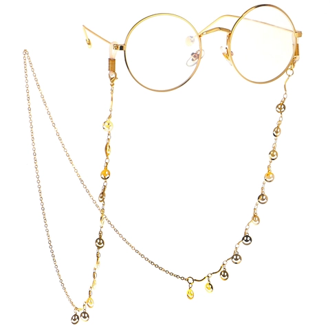 Modische Goldene Metall Brillen Kette Mit Smiley Gesichtern Rutschfest Brillenhalter Für Lesebrillen Täglich Accessoire