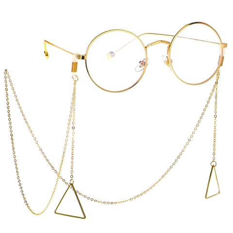 Non-Slip Glasses Chain Copper Metal Eyewear Lanyard With Geometric Triangle Pendant Adjustable Silicone Loops For Women
