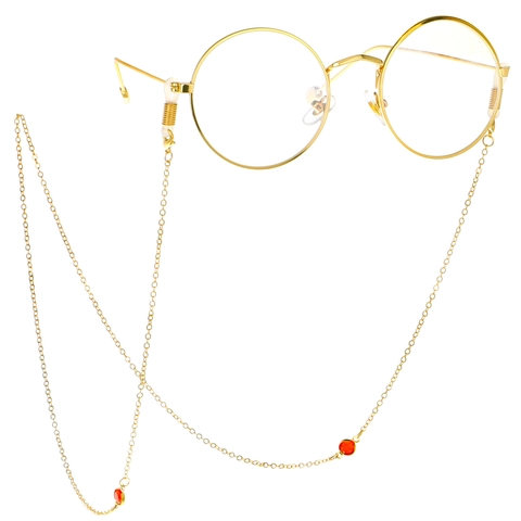 Golden Metal Glasses Chain With Red Acrylic Beads And Silicone Loops Anti-Lost Adjustable Minimalist Eyewear Strap