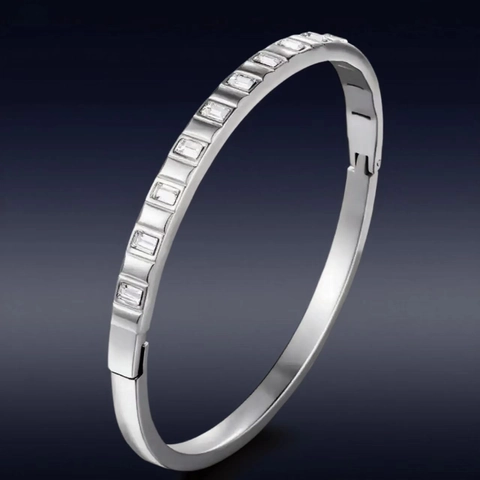 Roestvrijstalen Armband Bangle Kanaalzetting Rechthoekige Zirkoon Geometrisch Minimalistisch Mode Sieraden Voor Vrouwen