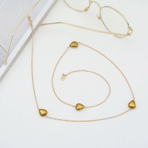 Heart Shaped Metal Beads Glasses Chain Non-Slip Silicone Loops Eyewear Strap Holder Fashion Jewelry For Women