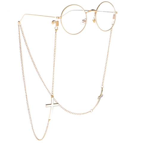 Cross Pendant Glasses Chain Copper Metal Anti Slip Eyewear Strap Holder Neck Cord Fashion Retro Decorative Lanyard