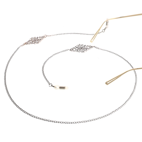 Vintage Metalen Brillenketting Uitgehold Bloemmotief Brillenkoord Decoratieve Zonnebril Riem Met Siliconen Lussen Dames