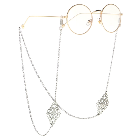 Vintage Metalen Brillenketting Uitgehold Bloemmotief Brillenkoord Decoratieve Zonnebril Riem Met Siliconen Lussen Dames