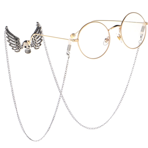 Catenella Per Occhiali Pendente Teschio Alato Lega Antiscivolo Gothic Punk Cordino Porta Occhiali Donna Uomo