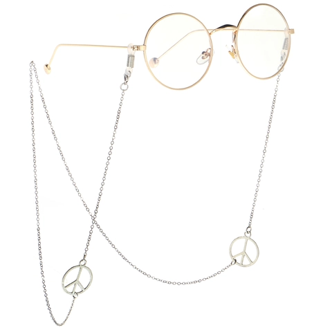Eyeglasses Chain Silver Metal Peace Sign Charm Sunglasses Strap Non-Slip Vintage Bohemian Eyewear Holder Accessories