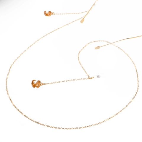 Cadena Antideslizante Para Gafas De Cobre Metal Dorado Con Perla Artificial Colgante De Concha Elegante