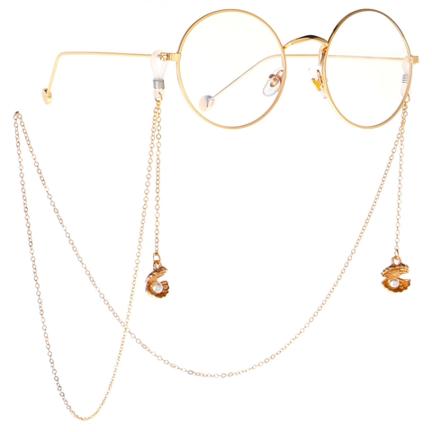 Cadena Antideslizante Para Gafas De Cobre Metal Dorado Con Perla Artificial Colgante De Concha Elegante