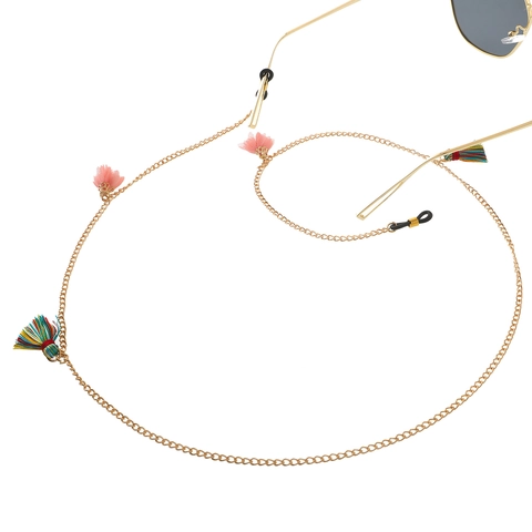 Metalen Brillenkoord Antislip Brillenketting Roze Bloem Kleurrijke Kwastjes Boheemse Stijl Voor Dames