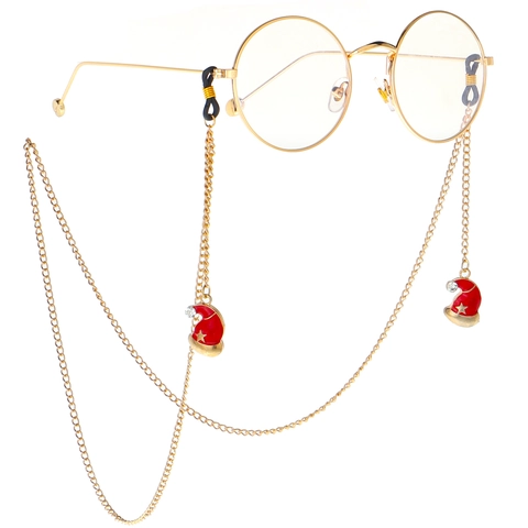 Christmas Santa Hat Eyeglass Chain For Women Gold Metal Sunglasses Strap Holder Rhinestone Star Pendant Festive Glasses Lanyard