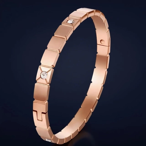 Bracciale In Acciaio Inossidabile Con Zirconia Cubica Quadrata Placcato Oro 18K Braccialetto Geometricο A Cubo
