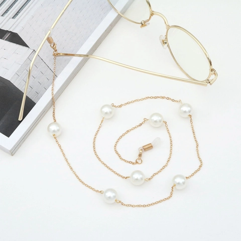 Cadena De Gafas Elegante Cordón De Gafas Aleación Con Perla Artificial De Imitación Decorativo Antideslizante Accesorio Retro Para Mujeres