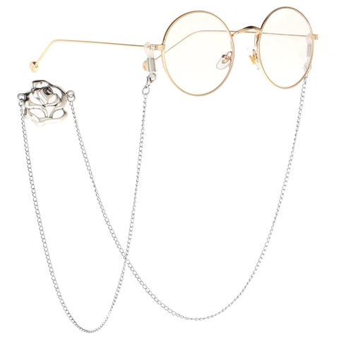 Brillenketting Met Holle Roos Hanger Zilver Metaal Antislip Zonnebril Koord Nekband Voor Vrouwen Retro Mode