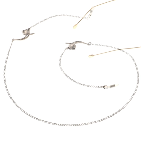 Retro Tulp Bloem Metalen Brillenkoord Zilver Antislip Brilriem Lanyard Modeaccessoire Dames