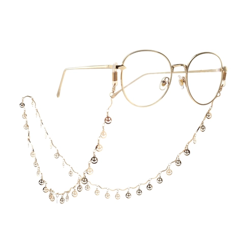 Gouden Metalen Brillenketting Met Holle Smiley Bedeltjes Antislip Brillenhouder Accessoire