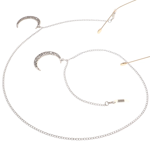 Retro Hollow Moon Eyeglasses Chain Antique Silver Alloy Filigree Crescent Pendant Non-slip Sunglasses Strap For Women