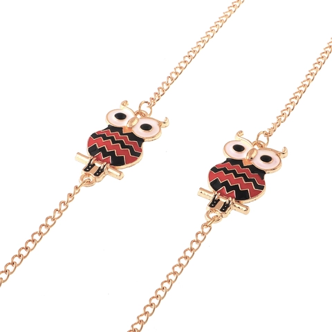 Catena Per Occhiali Antiscivolo Metallo Rame Dorato Retro Civetta Pendente Smalto Porta Occhiali Cinturino
