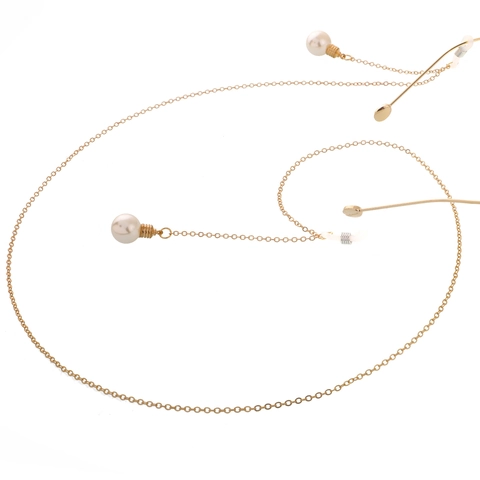 Catenella Per Occhiali Metallo Oro Con Perla Artificial Imitazione Passanti In Silicone Regolabili Antiscivolo Collana Elegante