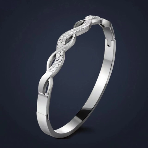 Edelstahl Armreif Für Damen Gedrehtes Design Mit Strasssteinen Eleganter Geometrischer Schmuck