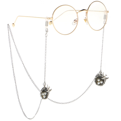 Catena Per Occhiali Argento Lega Metallo Imitazione Perla Artificial Ciondolo Nido D'uccello Stile Foresta Retrò Antiscivolo