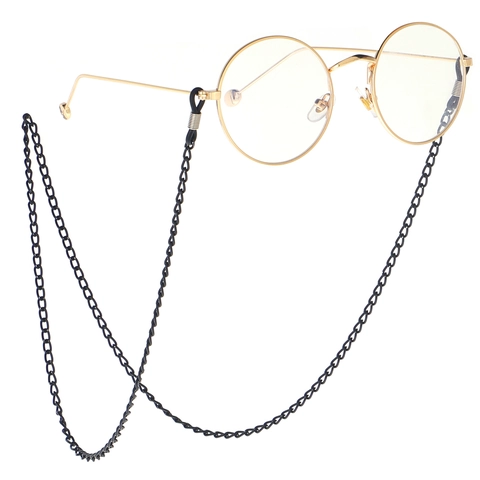 Cadena De Gafas Antideslizante De Metal Negro Correa De Gafas Antipérdida Soporte De Gafas De Sol Con Bucles De Silicona Ajustables