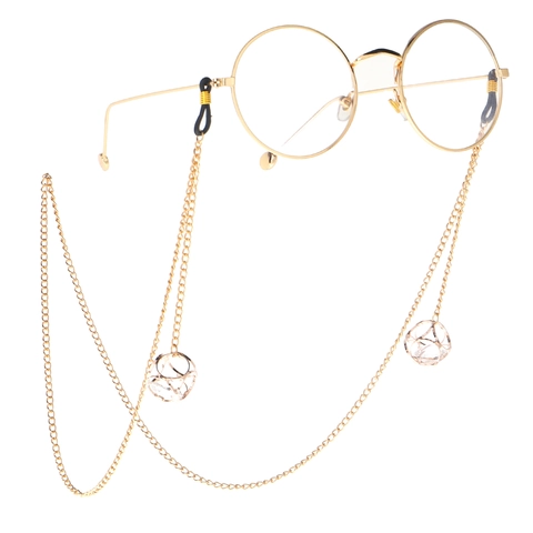 Sunglasses Glasses Chain Strap Metal Gold Tone Rhinestone Hollow Geometric Pendant Anti-Slip Eyewear Holder Fashion Women