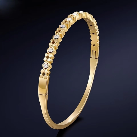 Bracciale Rigido In Acciaio Inossidabile Minimalista Da Donna Con Intarsio Di Zirconi Scintillanti Lucidato Polsino Ovale