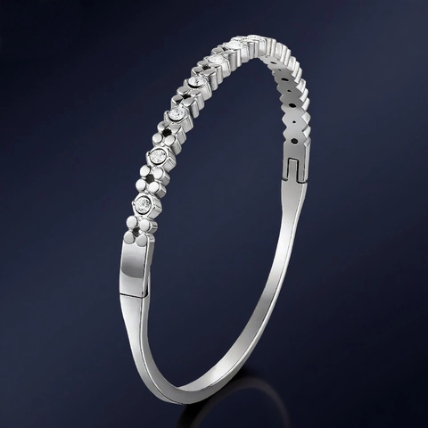 Bracciale Rigido Quadrifoglio Strass Acciaio Inossidabile Cerniera Geometrico Minimalista Gioielli Donna Accessorio Elegante
