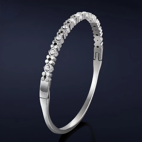 Bracciale Rigido Minimalista In Acciaio Inossidabile Per Donna Elegante Trifoglio Intarsio In Zirconia Cubica Gioielli Moda