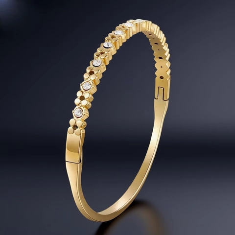 Elegante Bracciale Rigido In Acciaio Inossidabile Con Quadrifoglio Di Strass Gioielli Geometrici Regalo Donna