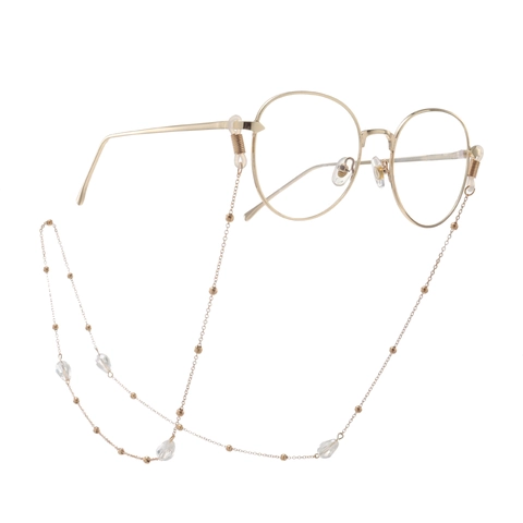 Cadena de Gafas de Metal Bañado en Oro Con Cuentas de Cristal de Gota Facetadas Cordón Antideslizante para Gafas Retro