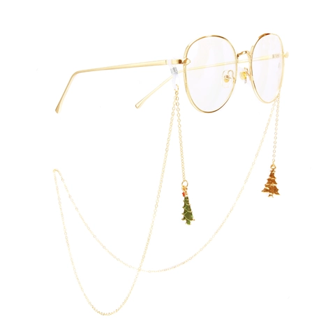 Anti-slip Glasses Chain Gold Tone Copper Strap With Christmas Tree Enamel Pendant Adjustable Silicone Loops Fashion Eyewear