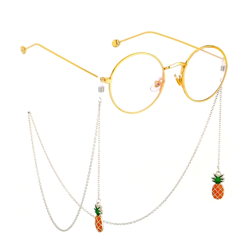 Fashion Sunglasses Chain Copper Metal Eyewear Strap With Enamel Pineapple Pendant Anti Slip Adjustable Silicone Loops