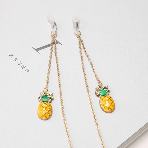 Fashion Sunglasses Chain Copper Metal Eyewear Strap With Enamel Pineapple Pendant Anti Slip Adjustable Silicone Loops
