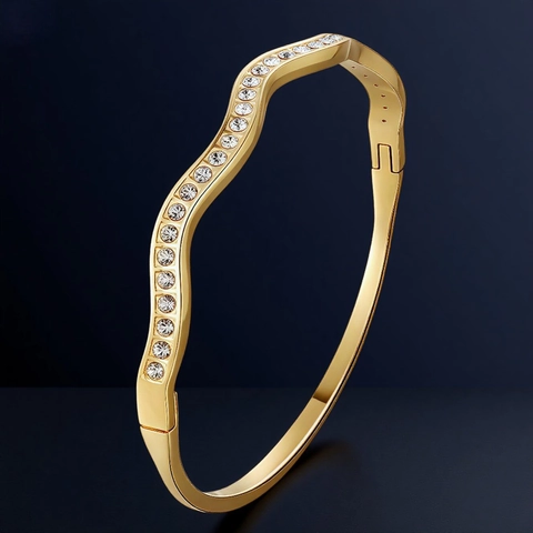 Bracciale A Cerniera A Forma Di Onda Lusso Acciaio Inossidabile Con Zirconi Intarsiati Gioielli Di Moda Per Donna