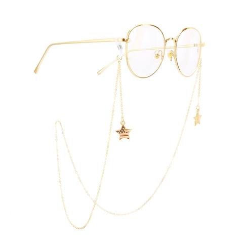 Eyewear Chain Gold Metal Strap Anti Slip Anti Lost Neck Cord Patriotic US Flag Star Enamel Pendants Fashion Jewelry Women
