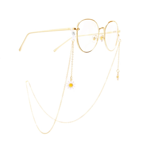 Chaîne De Lunettes Pendentif Marguerite Antidérapante Or Métal Alliage Cuivre Cordon Pour Lunettes Avec Boucles Silicone