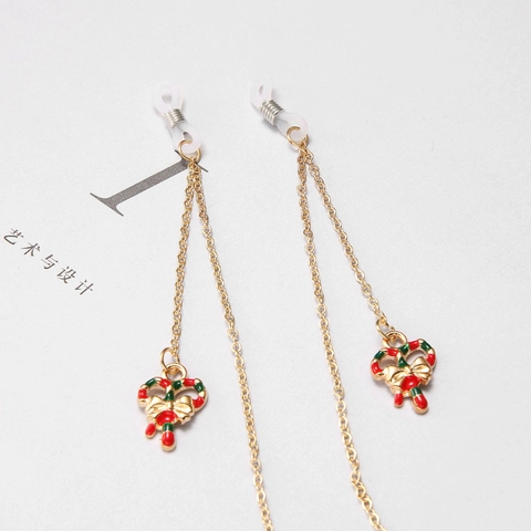 Anti-Slip Glasses Chain Gold Copper Alloy With Christmas Enamel Candy Cane Bowknot Pendant Eyewear Strap Decorative