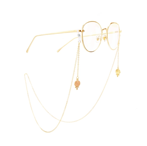 Eyeglasses Chain Strap Anti-slip Gold Copper Metal Enamel Lollipop Rhinestone Pendant Adjustable Holder Women