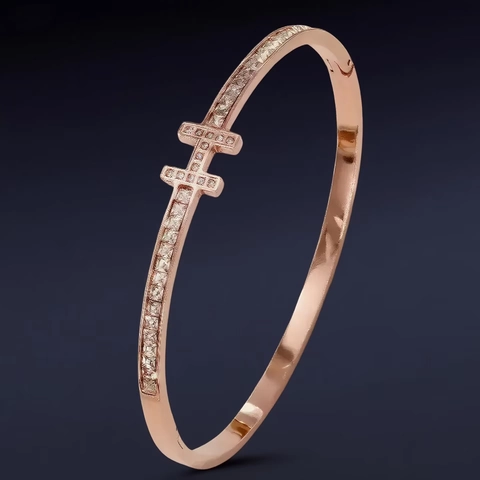 Geometrisches Edelstahl Armreif Armband Für Damen Mit Zirkonia Eingelegt Luxus Vergoldet H-Form Modeschmuck