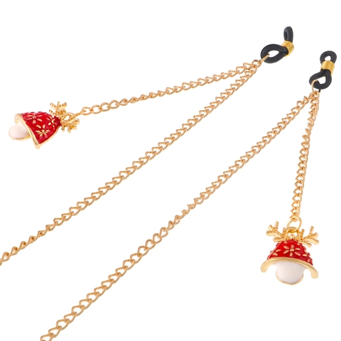 Christmas Bell Reindeer Horn Glasses Chain Golden Copper Alloy Non-slip Eyewear Lanyard Strap For Holiday