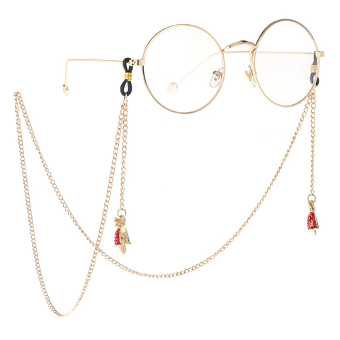 Christmas Bell Reindeer Horn Glasses Chain Golden Copper Alloy Non-slip Eyewear Lanyard Strap For Holiday
