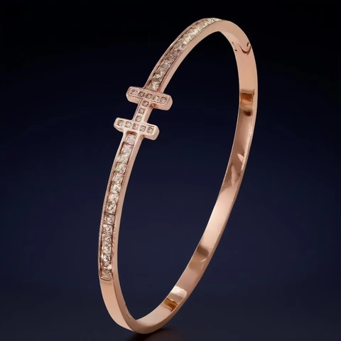 Edelstahl Armreif Für Damen Mit Zirkonia H-Form Geometrisch Offen Manschette Schmuck