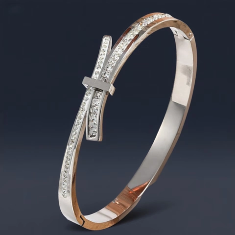 Bracciale Rigido In Acciaio Inossidabile Da Donna Con Design A Fiocco E Accenti In Zircone Elegante Bracciale A Cerniera