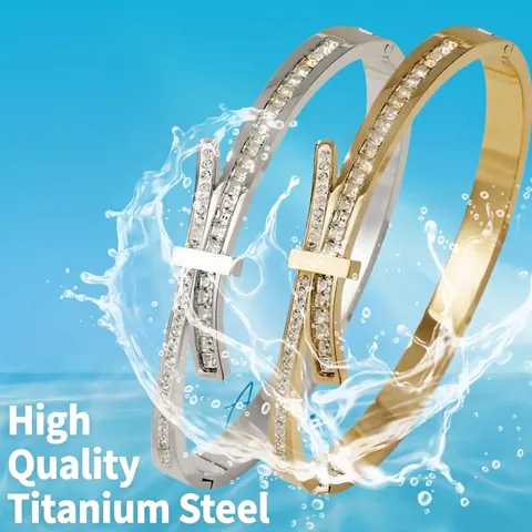 Geometrischer Edelstahl Armreif Für Damen Mikro Strass Pflaster Crossover Schleife Design Oval Manschette Armband Schmuck