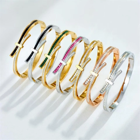 Bracciale Rigido In Acciaio Inossidabile Da Donna Design A Incrocio Con Fiocco E Strass Gioielli